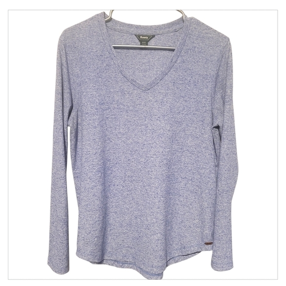 Roots Tops - Roots Heathered Blue Long Sleeve V-Neck Top | M Linen Blend